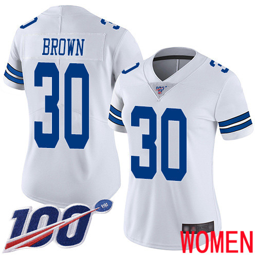 Women Dallas Cowboys Limited White Anthony Brown Road #30 100th Season Vapor Untouchable NFL Jersey